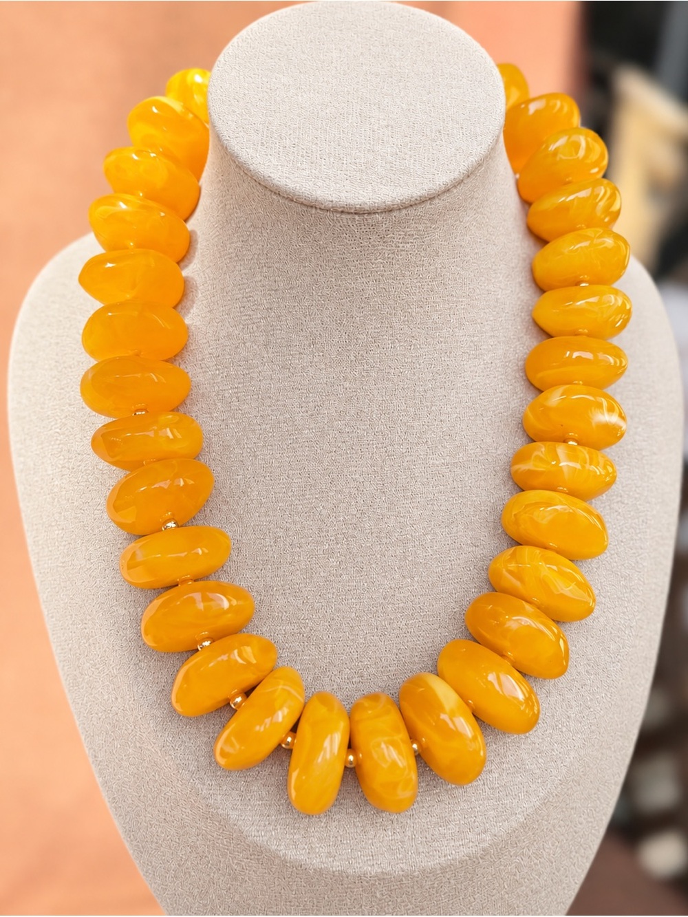 Chunky Bold Yellow Resin Bead Necklace - Women Jewelry